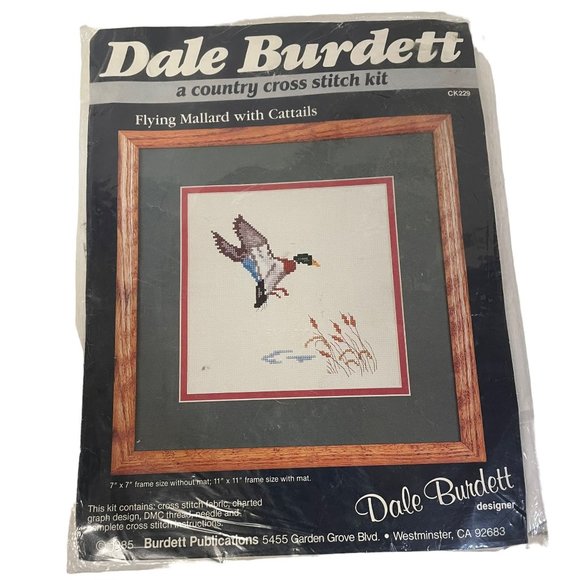 Vintage 1985 Dale Burdett Cross-Stitch Kit CK229"Flying Mallard with Cattails - Picture 1 of 8